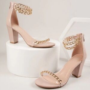 SHEIN SHUZIA Vegan Patent Leather Chain Strap Heels Size 8